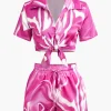 Abstract Print Short Sleeve Shirt And Shorts Set>MICAS Hot