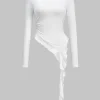 Asymmetric Faux Leather Long-Sleeve Top>MICAS Clearance