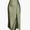 Asymmetric Hem Slit Button Deco Skirt>MICAS Outlet