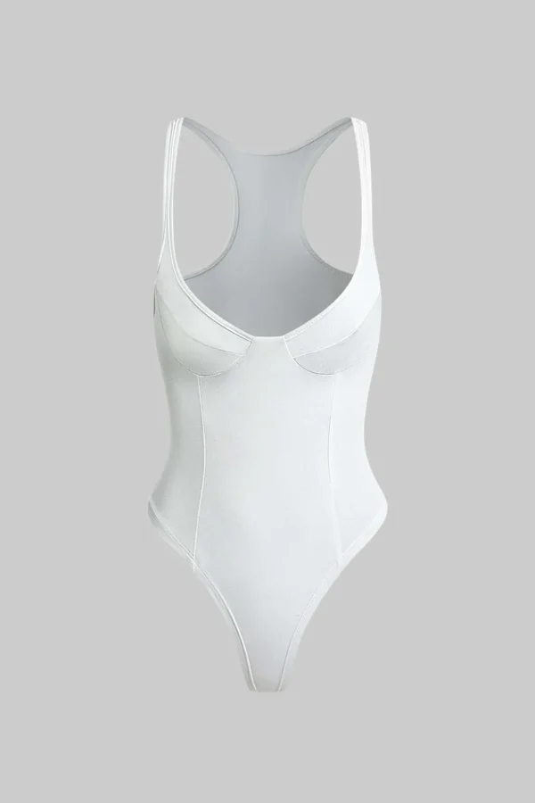 Basic Solid Deep-V Neck Bustier Bodysuit>MICAS Best