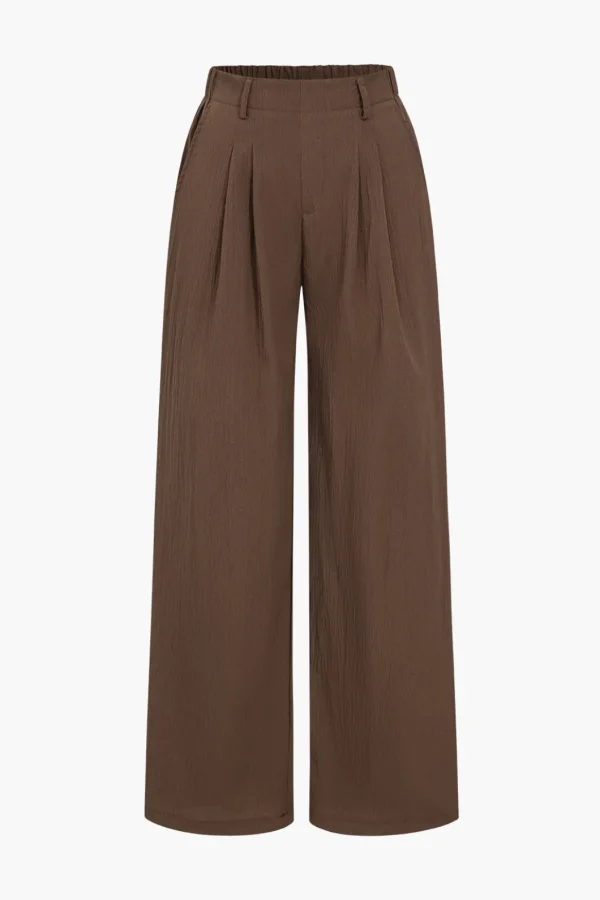 Basic Solid Ruched Wide Leg Trousers>MICAS Discount