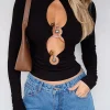 Bead Detail Cut Out Long Sleeve Top>MICAS Discount