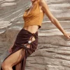 Bead Detail Cut Out Ruched Split Maxi Skirt>MICAS Outlet