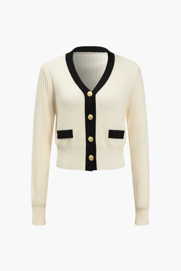 Button Color Block Sweater Long-Sleeve Top>MICAS Sale