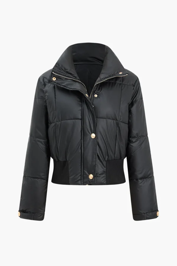 Button Padded Stand Collar Long Sleeve Puffer>MICAS Discount