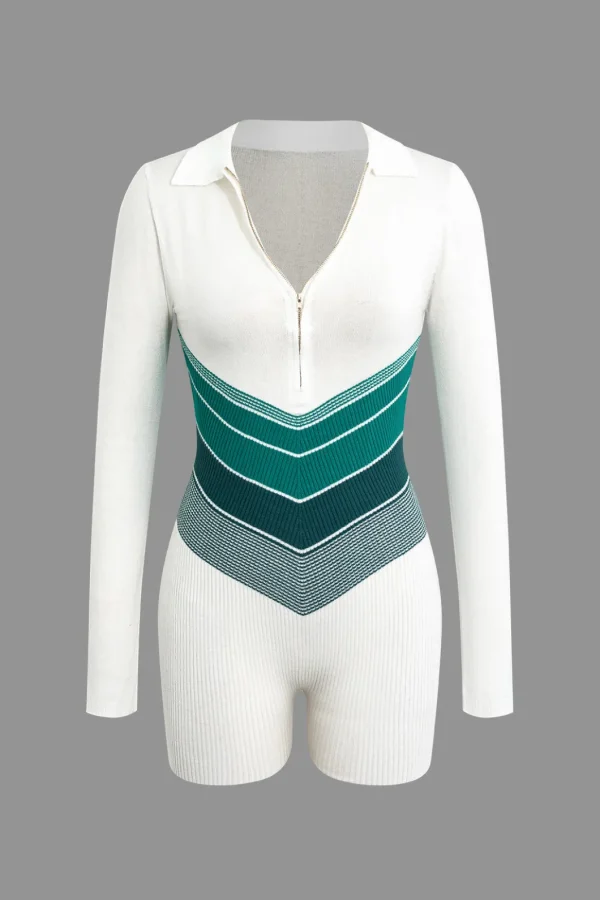 Color Block Zipper Long Sleeve Romper>MICAS Sale