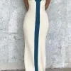 Colorblock V-neck Ribbed Split Maxi Dress>MICAS Outlet