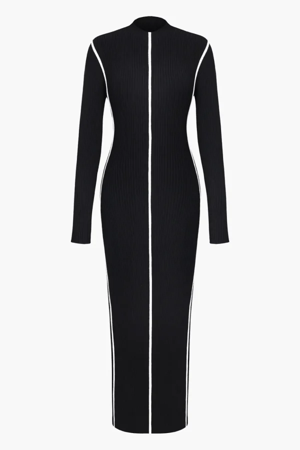 Color-Blocked Long Sleeve Midi Dress>MICAS Best