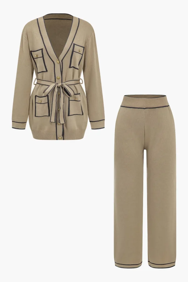 Contrast Binding Knit Top And Pants Set>MICAS Fashion