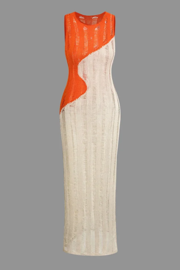 Contrast Distressed Ladder Knit Dress>MICAS Discount