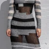 Contrast Long Sleeve Round Neck Open Knit Maxi Dress>MICAS New