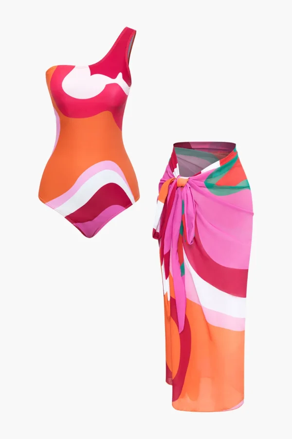 Contrast One Shoulder Bodysuit And Wrap Skirt Set>MICAS Outlet