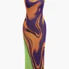 Contrast Print Knit Zipper Back Dress>MICAS Discount