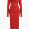 Crossed Long Sleeve Midi Dress>MICAS Discount