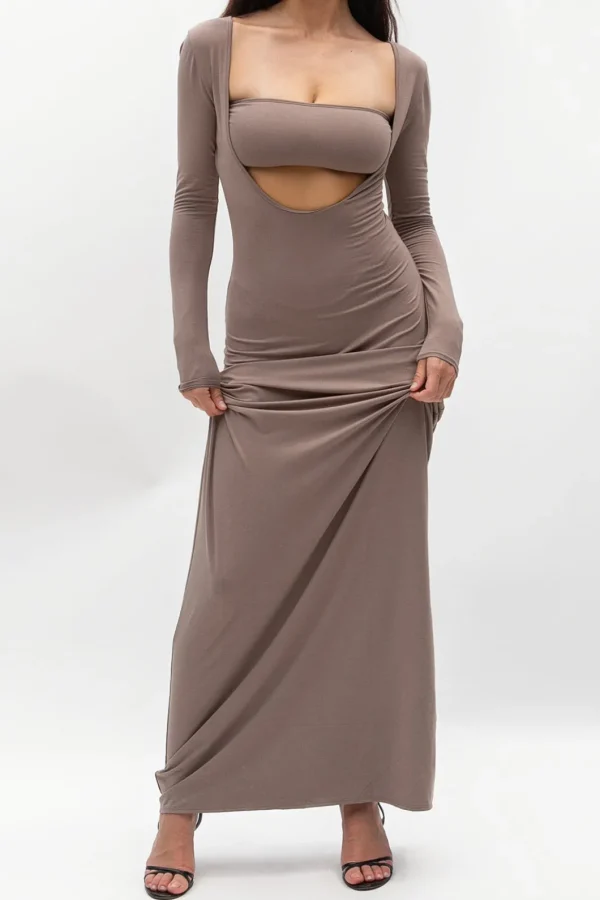 Cut Out Long Sleeve Maxi Dress>MICAS Fashion