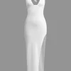 Deep-V Neck Halter Backless Slit Midi Dress>MICAS Discount