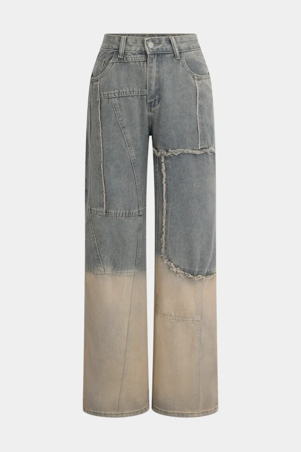 Denim Faded Straight Leg Jeans>MICAS Hot