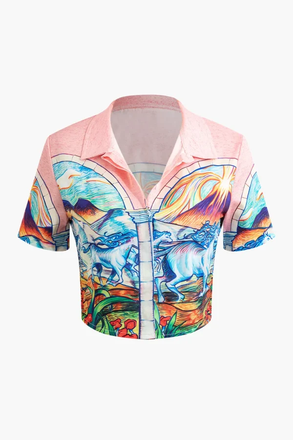 Fantasy Horse Print Crop Shirt>MICAS Outlet
