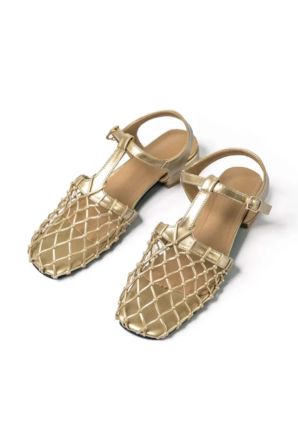 Faux Leather Cut Out Square Toe Low Heel Sandals>MICAS New