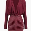 Faux Leather Patchwork Long Sleeve Draped Cowl Neck Mini Dress>MICAS Outlet