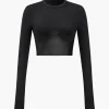 Faux Leather Patchwork Long-Sleeve Top>MICAS Outlet