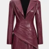 Faux Leather Ruched Long Sleeve V-Neck Mini Dress>MICAS Sale