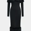 Feather Off Shoulder Long Sleeve Maxi Dress>MICAS Best