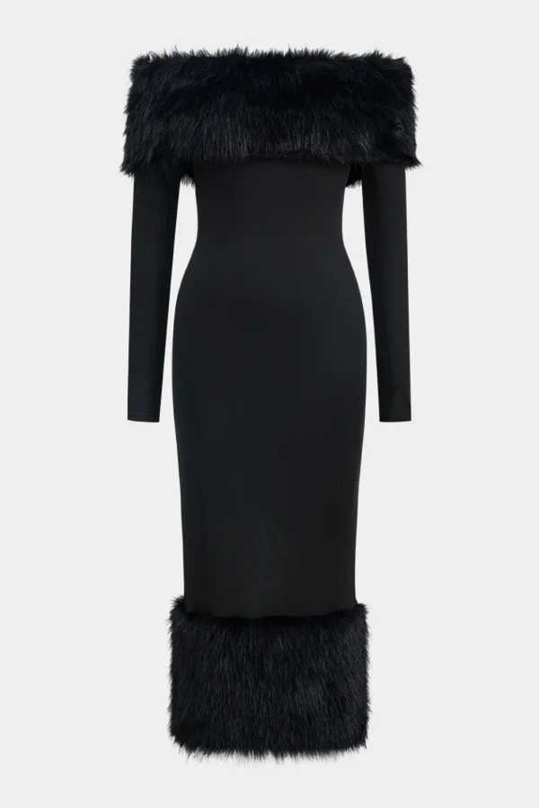Feather Off Shoulder Long Sleeve Maxi Dress>MICAS Best