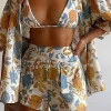 Floral Bra Top And Pocket Shorts And Shirt 3PC Set>MICAS Hot