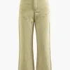 Frayed Waist Rivet Decor Straight Leg Pants>MICAS Outlet