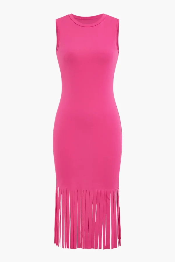 Fringe Hem Sleeveless Midi Dress>MICAS Sale
