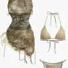 Halter Bikini And Tie Dye Cover Up Sarong 3-pcs Set>MICAS Best