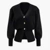 Heart Button Balloon Sleeve Sweater Cardigan>MICAS Fashion