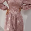 Jacquard Satin V Neck Buttons Long Sleeve Mini Dress>MICAS Discount