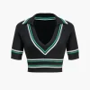 Knit Color Block V-neck Short-Sleeve Top>MICAS Hot