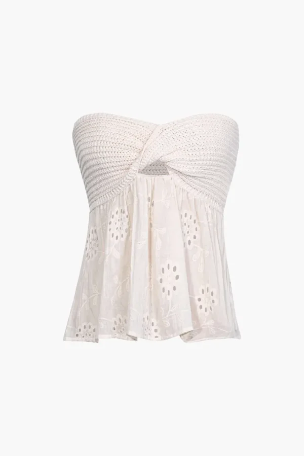 Knot Front Knit Embroidered Tube Top>MICAS Best
