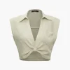 Linen V-neck Twist Hem Sleeveless Top>MICAS Fashion