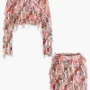 Mesh Fringe Long Sleeve Skirt Set>MICAS Sale