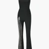 Mesh Panel Flared Leg Jumpsuit>MICAS Hot