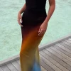 Ombre Mesh Cowl Neck Cross Strap Maxi Dress>MICAS Best