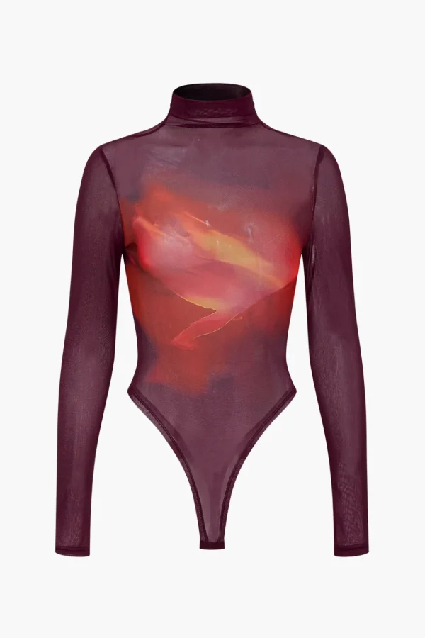 Ombre Print Mesh Long Sleeve Bodysuit>MICAS Sale