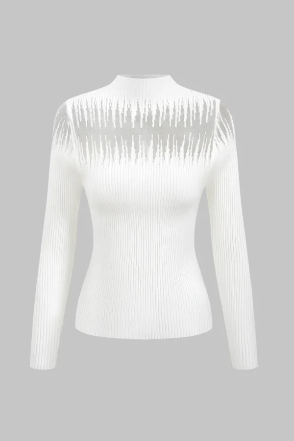 Patchwork Knit Long-Sleeve Top>MICAS Hot