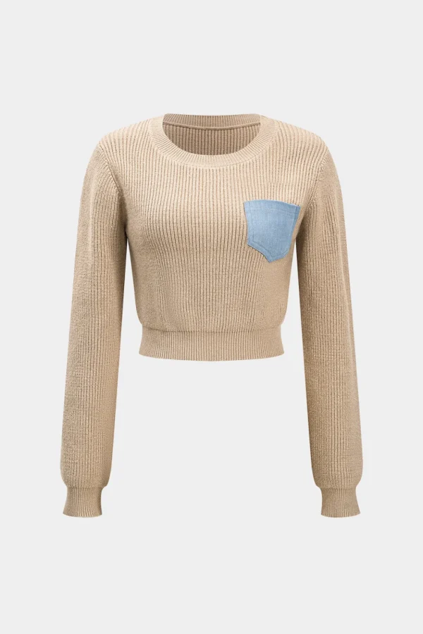 Patchwork Pocket Sweater Long-Sleeve Top>MICAS Fashion