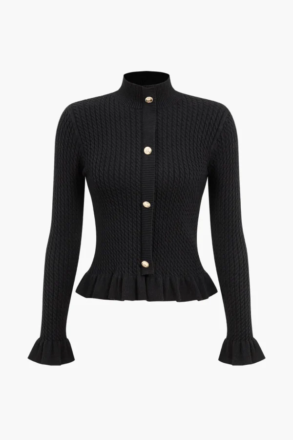 Ribbed Knit Button-Up Peplum Sweater>MICAS Sale