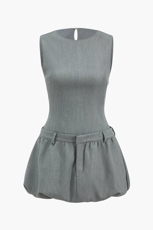 Round Neck Patchwork Sleeveless Mini Dress>MICAS Outlet
