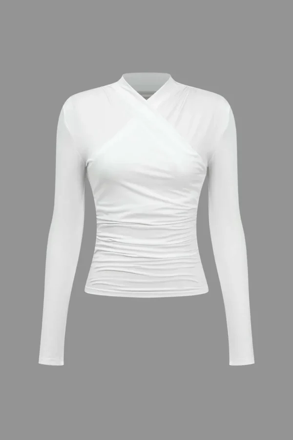 Ruched Crossover Long Sleeve Top>MICAS Clearance