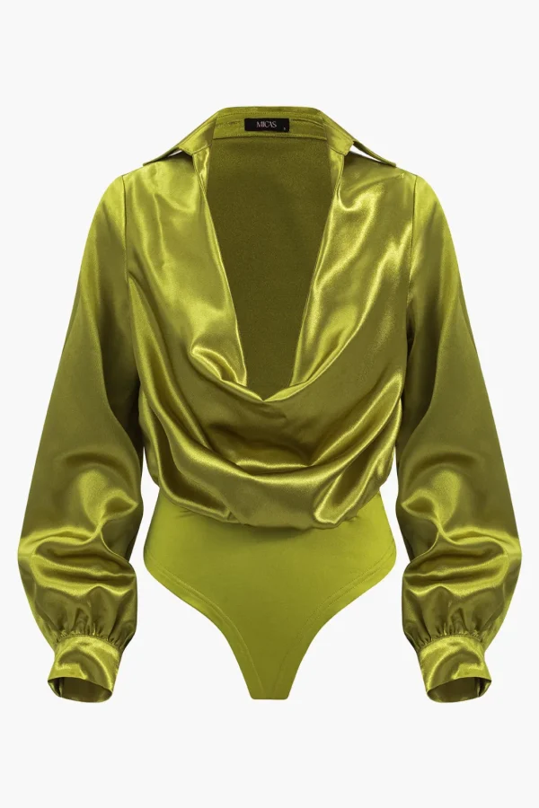 Satin Patchwork Long Sleeve Bodysuit>MICAS Sale