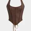 Snake Skin Faux Leather Tie-Up Cami Top>MICAS New