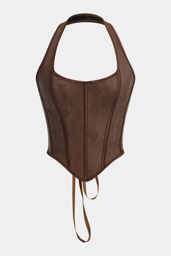 Snake Skin Faux Leather Tie-Up Cami Top>MICAS New