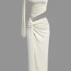 Solid Asymmetrical Top And Twist Slit Skirt Set>MICAS Online